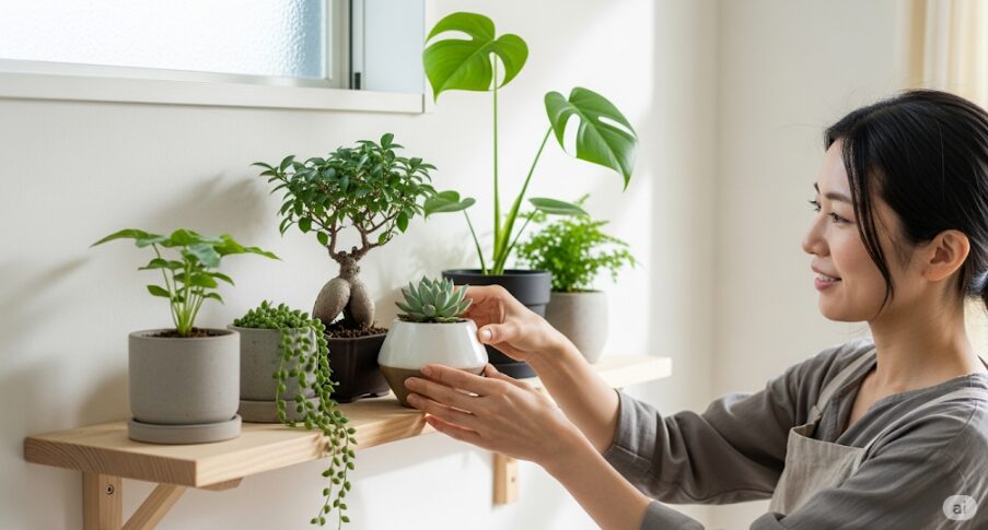 棚を活用した観葉植物のディスプレイ法