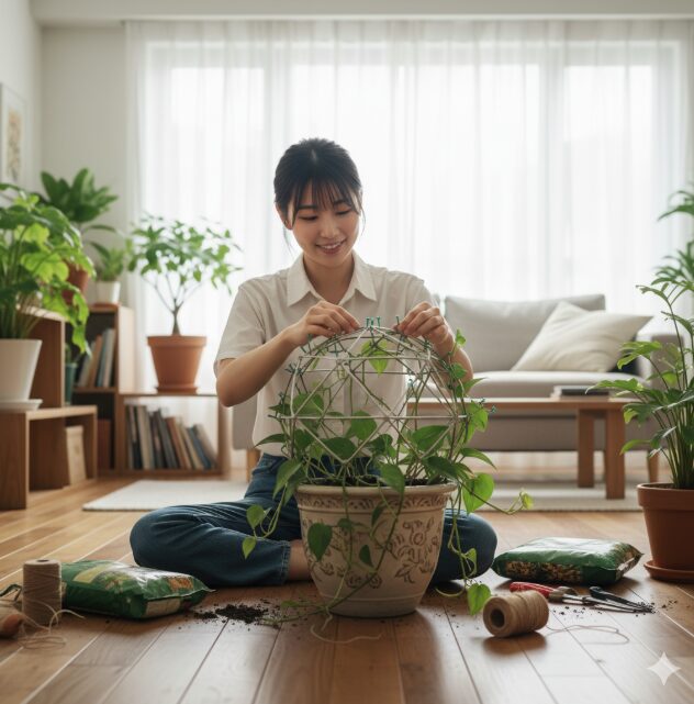 アレンジで楽しむポトスバルーン仕立て方