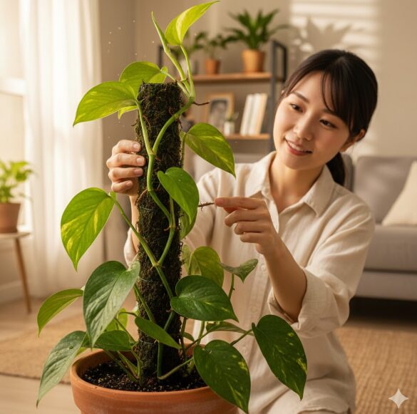 ポトスを登らせる性質と気根