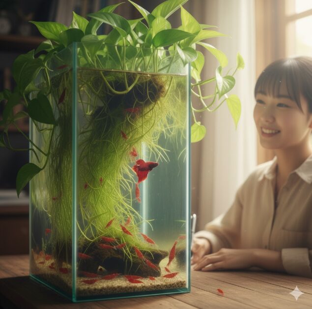 ポトス水槽とエビの相性