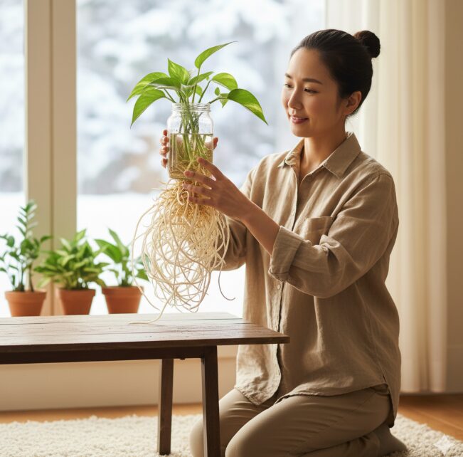 ポトス水耕栽培で根が伸びすぎたら植え替えのサイン
